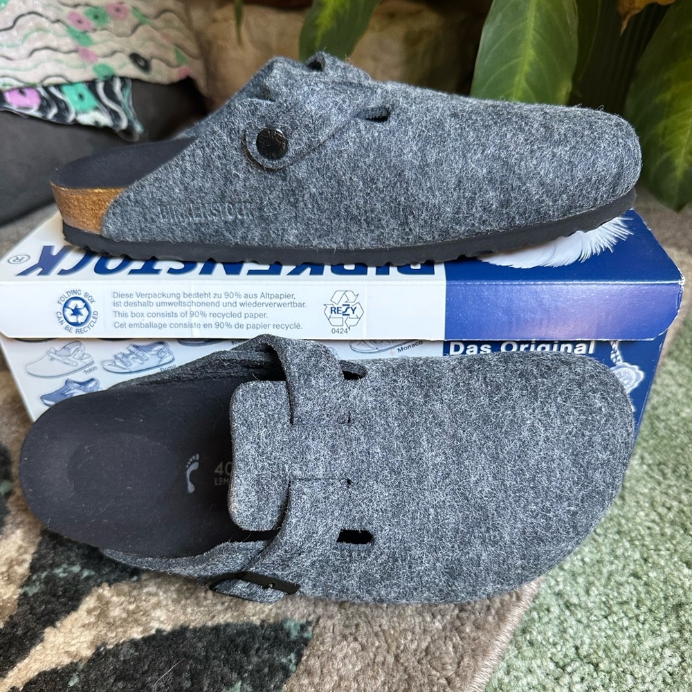 Birkenstock Boston Gray Wool Clogs